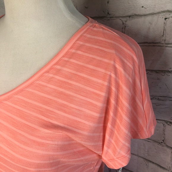 Ideology Coral Pink Striped V-Neck Tee Shirt, Short Sleeve, Multiple Sizes, NWT! - Picture 3 of 13
